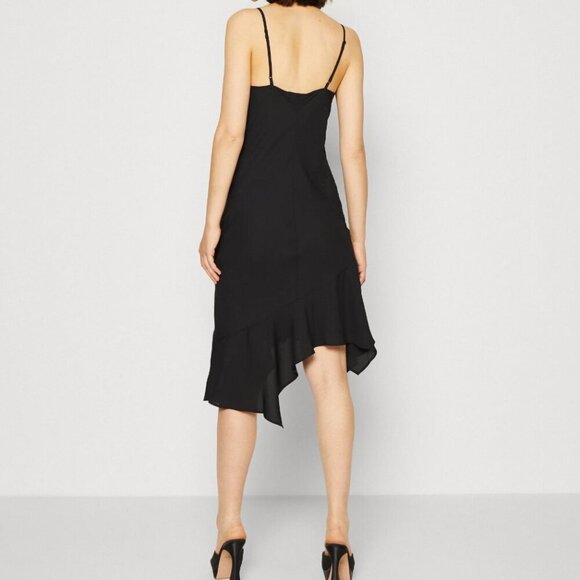 Monki Tiered Midi Dress Cowl Neck Black Y2K EU 38 - Picture 2 of 11